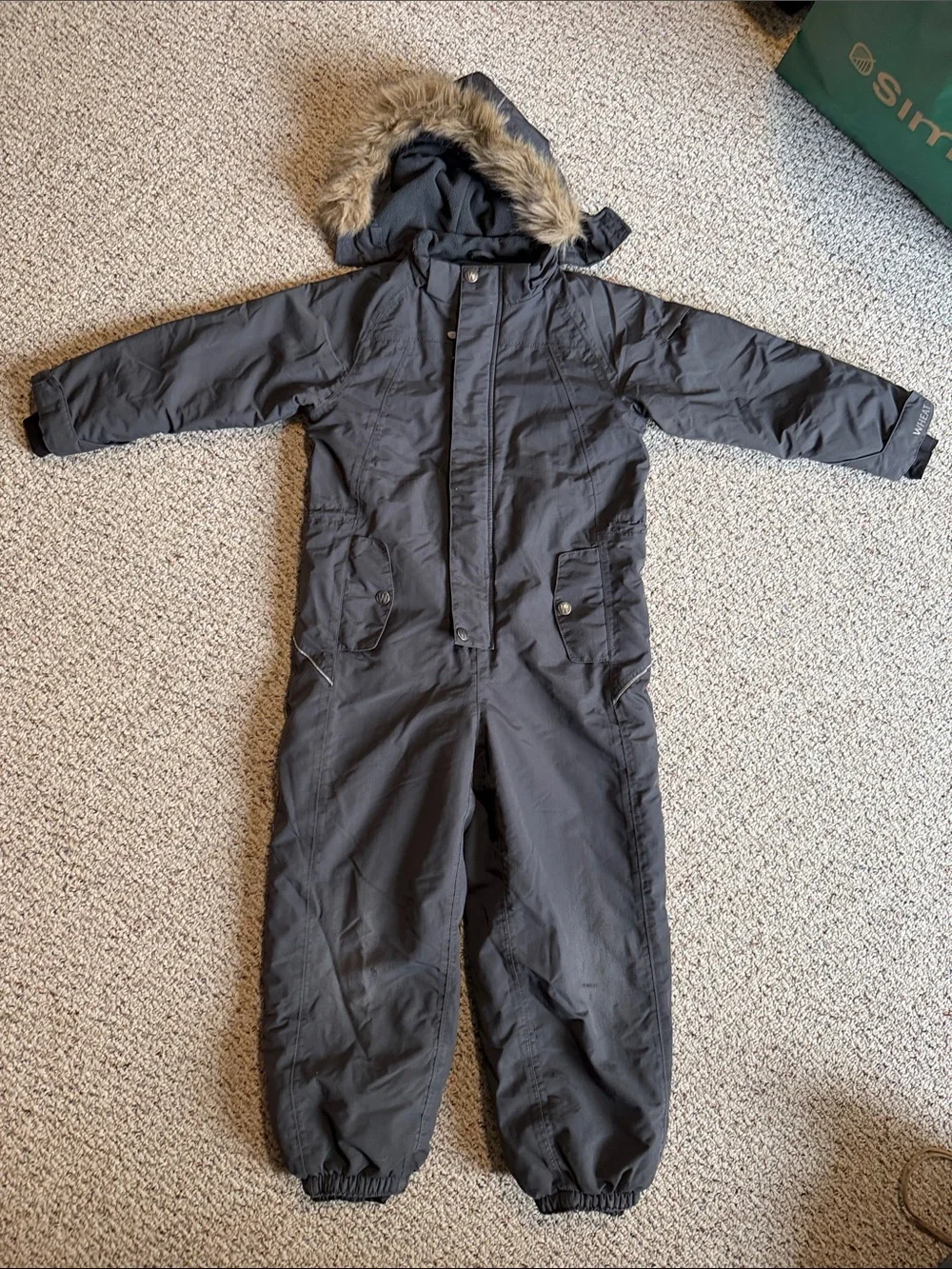 Kids Gray Winter Insulated Hooded One-Piece Snow Suit - Picture 1 of 12